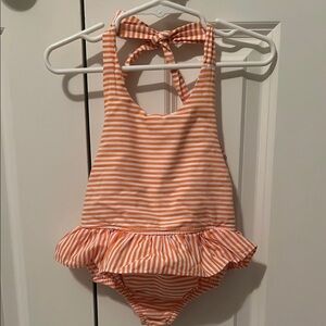 Vibrant Orange Striped One Piece Swimwear